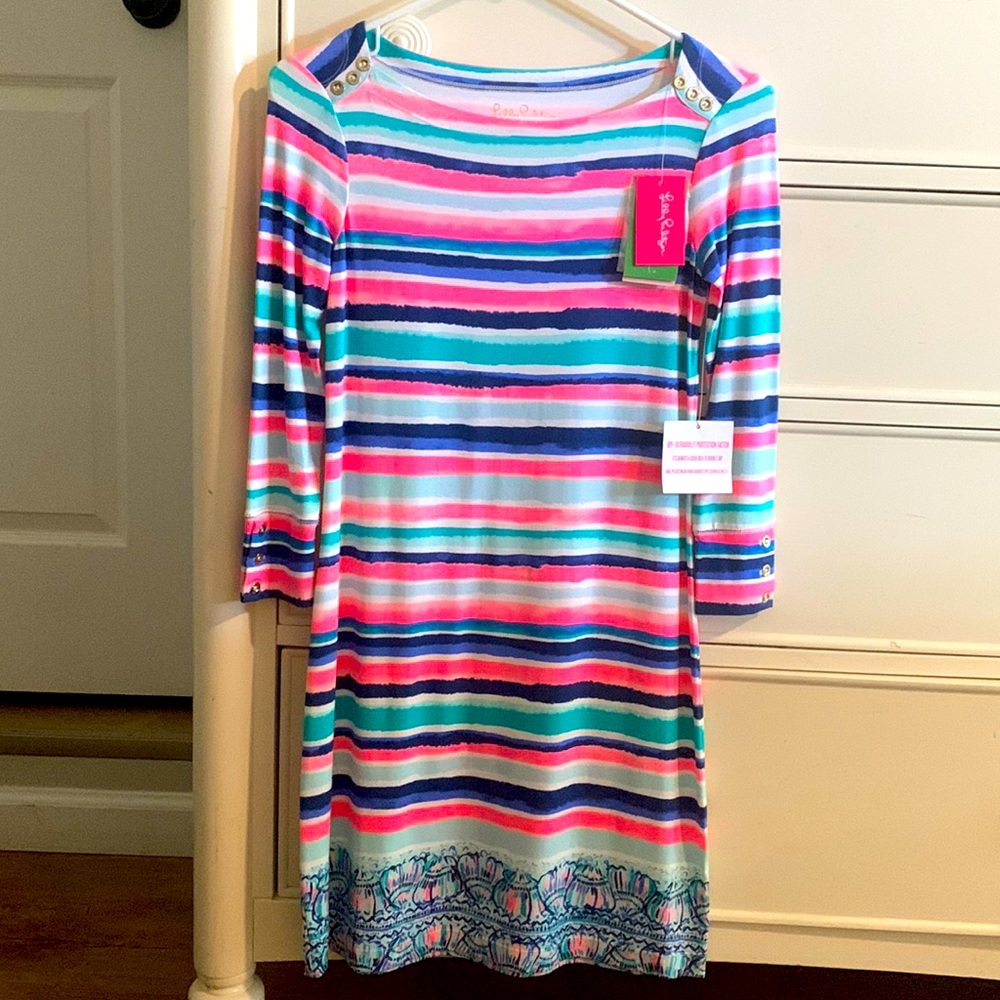 NWT Lilly Pulitzer XXS Sophie Dress “Sandy Shell Stripe Engine” Long Sleeve